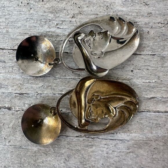 Vintage Art Nouveau Looking Girl Face Earrings - Picture 4 of 7